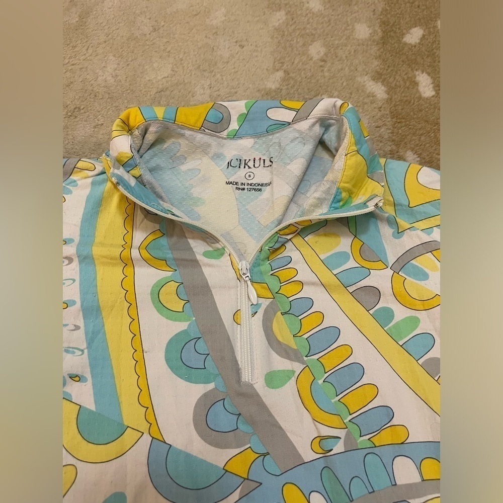Ichikuls yellow blue pucci inspired half zip pullover women’s size small - Picture 6 of 8
